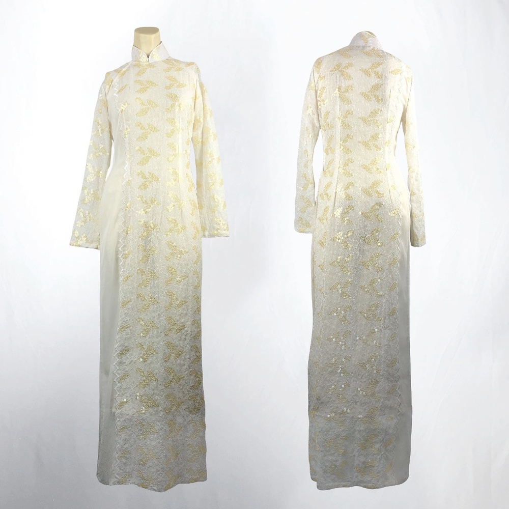 Ivory Long Sleeve Floor Length Cheongsam